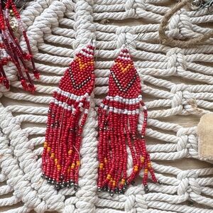 Handcrafted Red Beaded Earrings